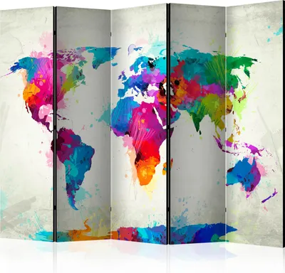 Obrázok produktu pre Obojstranný skladací paraván Mapy 225x172 cm 5-dielny viacfarebný