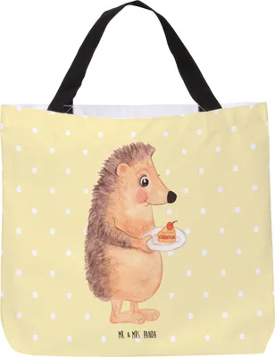Produktbild von Mr. & Mrs. Panda Strandtasche Igel Kuchenstück - Gelb Pastell - Geschenk, Stoffbeutel, Tote Bag, Geburtstagskuchen, Essen Spruch, Torte, Kuchen Backen, Tasche