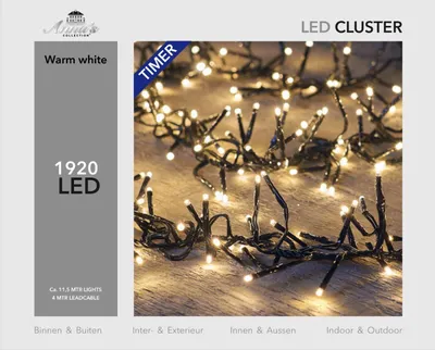Productafbeelding van Cluster lights 1920l/11.5m led warm wit - 4m aanloopsnoer zwart - bi-bui trafo Anna's collection