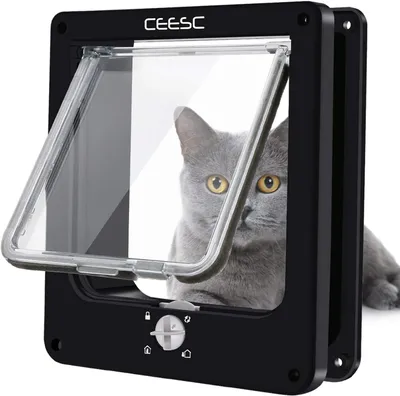 Productafbeelding van Kattenluik 4-weg draaislot, voor katten en kleine honden, weerbestendig, voor deur
