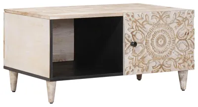 Imagen del producto de Maison Exclusive - Mesa de centro blanca, 80 x 50 x 40 cm, madera maciza de mango