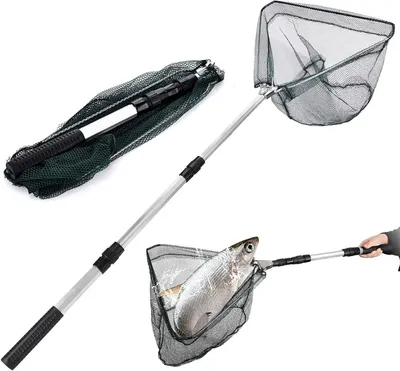 Immagine prodotto di Rete da pesca pieghevole - Retino telescopico - Per la pesca - Rete rivestita in gomma - 120 cm - Nero
