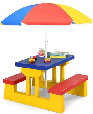 Produktbild von Kindersitzgruppe mit Sonnenschirm, Gartenmöbel für Kinder, Kinder Sitzgarnitur, Kinder Möbel Set Garten, Kinder Sitzbank draußen (Modell 3)