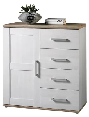 Zdjęcie produktu dla Komoda z szufladami - dekor Modrzew Sibiu - biały - szer. 93 cm - 1 drzwiczki - 4 szuflady