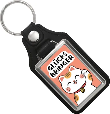 Produktbild von Winkekatze Schlüsselanhänger mit Kunstleder-Anhänger mit Spruch Glücksbringer