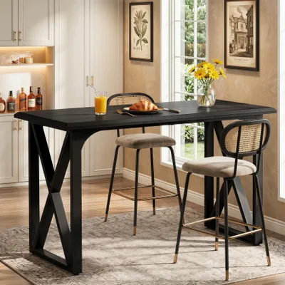 Immagine prodotto di Tribesigns, tavolino da bar da 140 cm, tavolo industriale con gambe in metallo a forma di X, robusto, tavolo da lavoro rettangolare ideale per piccoli spazi, sala da pranzo, cucina