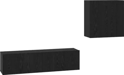 Image de vidaXL Ensemble de meubles TV Fixé au mur Noir imitation chêne Matériau dérivé du bois