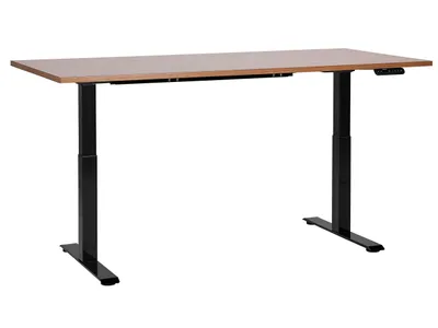 Produktbild von BELIANI Schreibtisch Braun/Schwarz Melamin 160x72cm Elektrisch Höhenverstellbar Rechteckig mit USB Metallgestell Modern Büro Steh-Sitz-Tisch Stehtisch