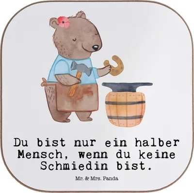 Produktbild von Mr. & Mrs. Panda Tischschoner Schmiedin Herz - Weiß - Geschenk, Untersetzer Tasse, Coaster, Tassen, Teeuntersetzer, für Gläser, gläseruntersetzer