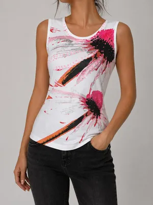 Produktbild von 320590 Kapalua Damen Top Weiß/Rosa Gr. 42 – 100% Baumwolle, Pailletten & Strass