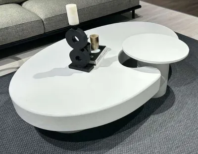 Produktbild von Casa Padrino Luxus Couchtisch mit Beistelltisch Weiß 171 x 110 x H. 35,5 cm - Ovaler Wohnzimmertisch mit Beistelltisch - Wohnzimmer Möbel - Luxus Möbel - Luxus Einrichtung