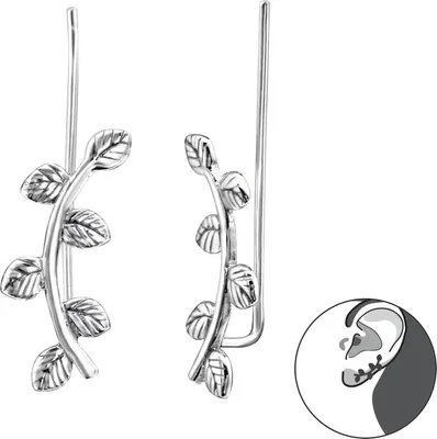 Produktbild von 1 Paar Geschwärzte Ear Climber 925 Sterling Silber mit Zweig Ohrstecker Ohrklemme