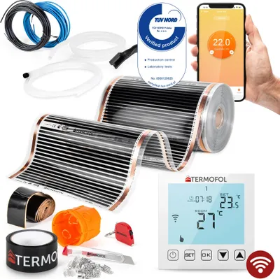 Produktbild von Termofol Elektrische Heizfolie mit Thermostat WiFi, Weiß, 220 W/m², 1,5m²
