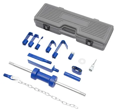 Immagine prodotto di Set di attrezzi per la riparazione di ammaccature su auto - Set di martelli scorrevoli - Barra metallica da 58 cm - Con valigetta porta attrezzi in plastica - Per la riparazione della carrozzeria in officina e a casa - Blu e argento