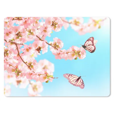 Produktbild von MuchoWow® Mauspad Mousepad Schmetterlinge - Baum - Blumen 40x30 cm - Mousepads - Maus Mat - Pad - Mausunterlage - Anti Rutsch