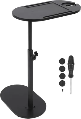 Immagine prodotto di Tavolino laterale a forma di C, girevole a 360 gradi, altezza regolabile da 42 a 82 cm, piano in legno, ideale per il soggiorno