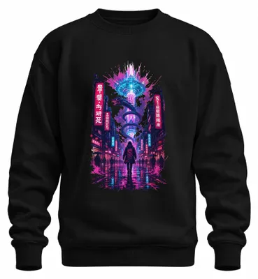Productafbeelding van Cyberpunk Draak, Japan, neonstad, toekomst, Y2K, synthwave, sweatshirt, zwart, maat S