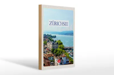 Produktbild von Holzschild Reise 20x30cm Schweiz Zürichsee Wald Stadt Gebirge