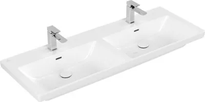 Produktbild von Villeroy & Boch Subway 3.0 Schrank-Doppelwaschtisch, 2 Hahnlöcher, mit Überlauf, ungeschliffen, 1300x475mm, 4A71D5R1