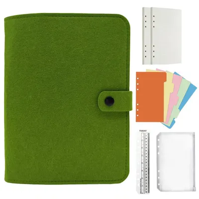 Produktbild von Filz Ringbuch A5/A6 nachfüllbar, gepunktetes Papier 90 Blatt, Organizer Grün