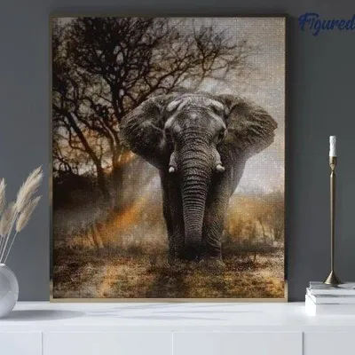 Zdjęcie produktu dla Malowanie diamentami – SŁON na sawannie na ramie 40 x 50 cm
