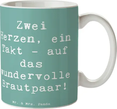 Produktbild von Mr. & Mrs. Panda Tasse Spruch Brautpaar Herzen - Meeresbrise - Geschenk, Hochzeitspaar, haferl, Kaffeetasse, Becher, Geschenke, Heiraten, Hochzeit, Liebe, Heirat