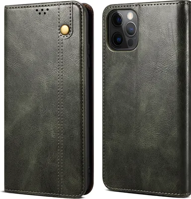 Produktbild von iPhone 14 Pro Hülle, Leder Flip Brieftasche Schutzhülle für iPhone 14 Pro Grün
