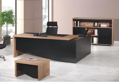 Productafbeelding van Arbeitszimmermöbel Komplette Eckbürotisch 3tlg Holz Schwarz Büromöbel