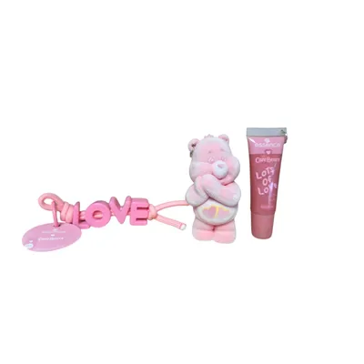Produktbild von essence Care Bears Lipgloss More Fun Please + Schlüsselanhänger LOVE Bär rosa