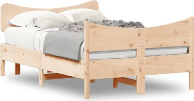 Produktbild von Design Massivholzbett mit Kopfteil 120x190 cm Kiefer, Klassische Betten 2024 Neu
