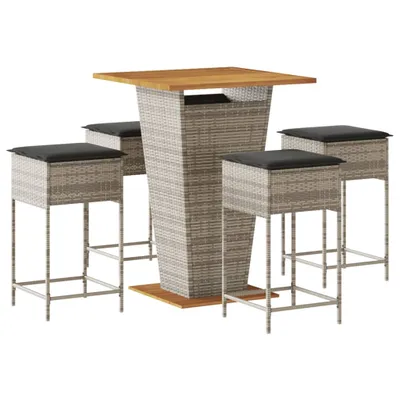 Immagine prodotto di vidaXL Set bar da giardino 5 pezzi con cuscini in polirattan grigio