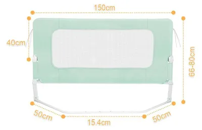 Produktbild von Bettgitter Kinder - Rausfallschutz - 150 cm - Höhenverstellbar 66–80 cm - Klappbar - Trapezfüße & Befestigungsgurte - Mintgrün