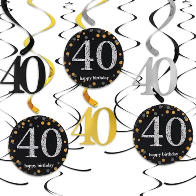 Produktbild von Spiralen Girlande Schwarz Gold 40 Stück für Geburtstag Hochzeit Jubiläum Party Deko