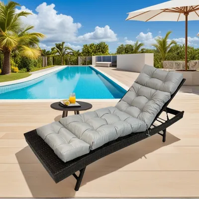Image de (gris clair) Coussin pour chaise longue 180x50x10cm, Coussin pour chaise longue de jardin étanche, Coussin pour chaise longue d'extérieur avec bandes de fixation, Coussin pour chaise de pont, Coussins pour chaises longues