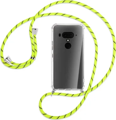 Produktbild von Handykette Backcover-Schutzhülle mit Band (Metall silberfarben) für HTC U12 Plus - neongelb