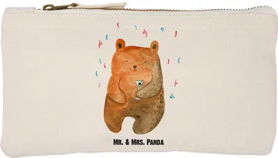 Produktbild von Mr. & Mrs. Panda Schlampermäppchen Bär Party Größe S Klein - Weiß - Geschenk, Gute Laune, Mäppchen, Schminktasche, Geburtstag, Pouch, kosmetiktäschchen, Lustig, Teddy