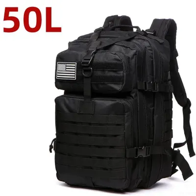 Zdjęcie produktu dla 50 L taktyczny plecak – czarny, wodoodporny nylon, outdoor, Bug Out Bag