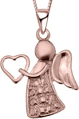 Produktbild von Damen Mädchen Engel 40cm Halskette mit Anhänger echt 925 Sterling Silber Kette Damenkette Schutzengel Kinderkette Halsschmuck Rosegold A123+Org