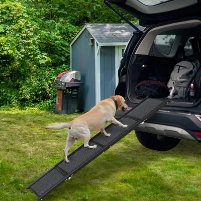 Produktbild von YZNAHRE Hunderampe Klappbar Auto Hundetreppe mit Teppichoberfläch Haustierrampe Hundeautorampe Anti-Rutsch bis 110 kg Einstiegshilfe Rampe Hund für Auto LKW SUV