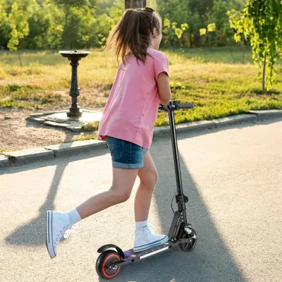 Produktbild von Elektroroller Kinder, Elektroscooter Für 6–12 Jahre, 130W, 14 km/h, 5–8 km, LED-Display, Stoßdämpfer, Klappbar E-Scooter Schwarz
