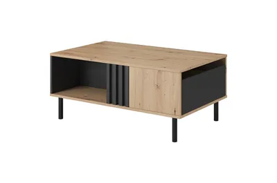 Produktbild von BETTSO Couchtisch MADIS Eiche Braun - Mit Schublade - Schwarze Lamellen - Schwarze Metallgriffe - 100x43x60 cm