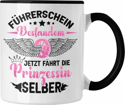 Produktbild von Trendation - Führerschein Bestanden Tasse Geschenk Frauen Mädchen Prinzessin Geschenk zum Bestandenden Führerschein (Schwarz)