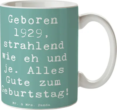 Produktbild von Mr. & Mrs. Panda haferl Spruch 1929 Geburtstag - Meeresbrise - Geschenk, Wertschätzung, Teetasse, Kaffeetasse, Tasse, Geburtstagsgeschenk, besondere Lebensgeschichte