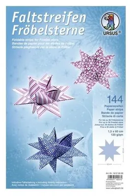 Packaging for foldable paper strips used to make Fröbelsterne (stars).