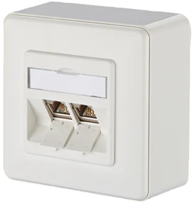Produktbild von METZ CONNECT Dose AP/2 reinweiss E-DAT Modul 2 Ports, Cat.6 (Class E)
