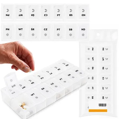 Obrázek produktu pro organizér na léky dávkovač léků týdenní box 14 přihrádek 7 dní 2 denní dávky průhledný