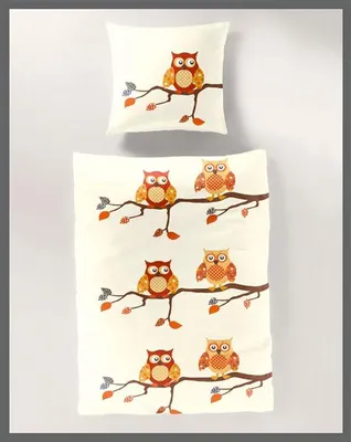 Produktbild von Biber-Bettwäsche Eulen, Größe: ca. 155 x 220/80 x 80 cm Beige 6382-02 155x220