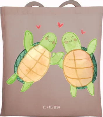 Produktbild von Mr. & Mrs. Panda Schultasche Schildkröten Paar - Braun Pastell - Geschenk, Tasche, für Frauen, Freundin, Tote Bag, Mitbringsel, Partner, Hochzeitstag, Jutebeutel, Beutel