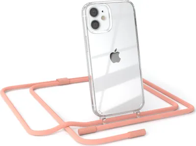 Produktbild von EAZY CASE Handykette für Apple iPhone 12 Mini, Clear Case aus Silikon, mit Umhängeband, abnehmbare Endstücke, Handyband in Rosa