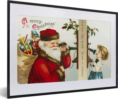 Produktbild von MuchoWow® Gerahmtes Poster Kunst - Weihnachten - Weihnachtsmann 60x40 cm - Poster mit Schwarzem Bilderrahmen Wandposter Rahmen Foto Bilder - Schlafzimmer - Plakat in Rahmen - Drucken